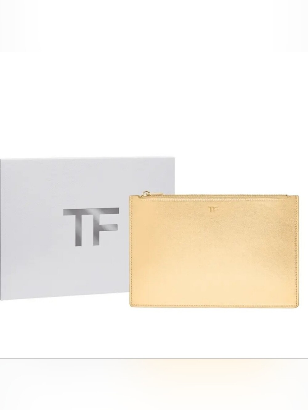 Tom Ford gold leather Zippered pouch Cosmetic Bag Wristlet Clutch NIB